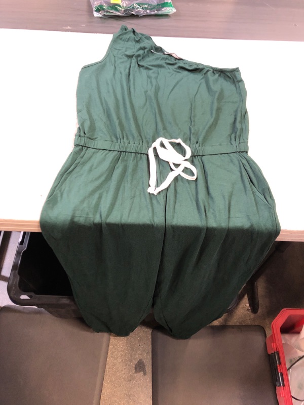 Photo 1 of  Women's 2023 Casual Summer Jumpsuits One Shoulder Strap Backless Belted Wide Leg Pants Rompers size l color green