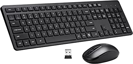 Photo 1 of Wireless Keyboard and Mouse Combo, 2.4G Silent Cordless Wireless Keyboard Mouse Combo for Windows Chrome Laptop Computer PC Desktop, 106 Keys Full Size with Number Pad, 1600 DPI Optical Mouse (Black)
