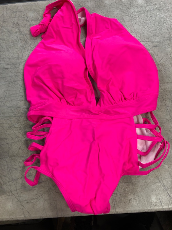 Photo 2 of Aqua Eve Women Sexy One Piece Swimsuits Halter Plunge V Neck Cutout Bathing Suits Medium Hot Pink
SIZE-M