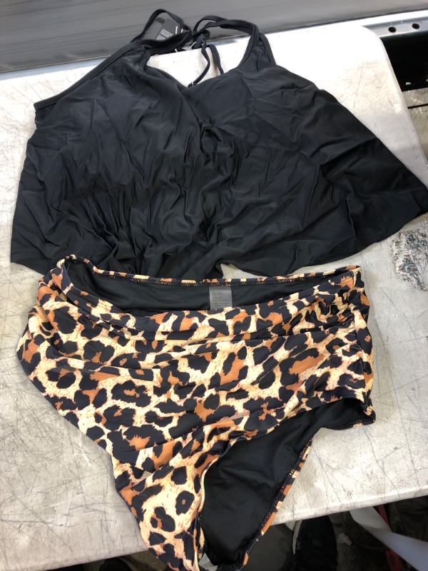 Photo 1 of 2 PIECE WOMENS BIKINI - HIGH WAISTED- BLACK /CHEETAH PRINT 
SIZE- XL