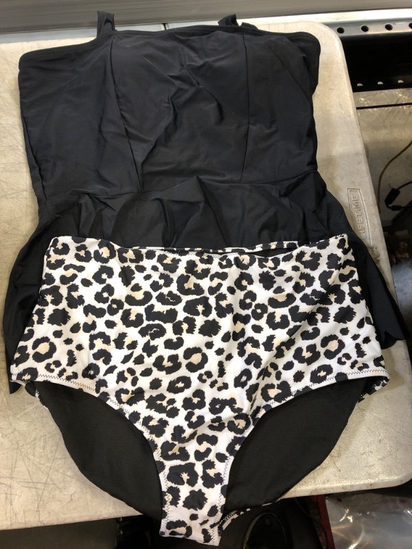 Photo 1 of BATHING SUIT 2 PIECE -BLACK WHITE CHEETAH PRINT 
SIZE- XL