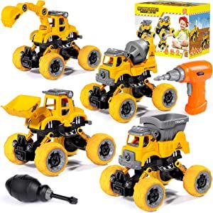 Photo 1 of LUDILO 4PCS Take Apart Toys for 4 Year Old Boys Construction Toys with Electric Drill DIY Assembly Building Stem Toys Trucks Gifts for 3 4 5 6 7 8 Year Old Boys Girls Kids Learning Educational Toys
