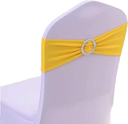 Photo 1 of 1O PCS Spandex Chair Sashes Bows Elastic Chair Bands with Buckle Slider Sashes Bows for Wedding Decorations (10PCS, Light Yellow)
