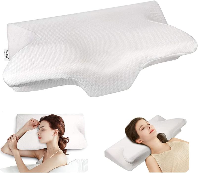 Photo 1 of  Memory Foam Cervical Pillow for Neck Shoulder Pain Relief, Orthopedic Contour Pillow with Washable Pillowcase, Ergonomic Support Bed Pillow for Back Stomach and Side Sleepers, White
