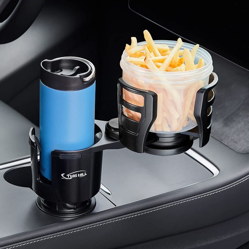 Photo 1 of 2 in 1 Large Car Cup Holder Extender Adapter THIS HILL with Adjustable Base, Wider Diameter, Universal Car Cup Holder and Organizer for Snack Bottles Cups Drinks New Upgraded
