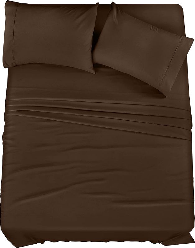 Photo 1 of  Bedding Queen Bed Sheets Set - 4 Piece Bedding - Brushed Microfiber - Shrinkage and Fade Resistant - Easy Care (Queen, Brown)
