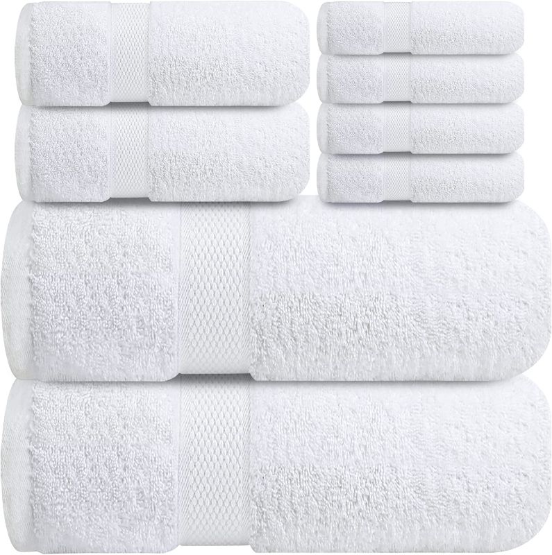 Photo 1 of  White Bath Towel Set for Bathroom - [Pack of 8] 100% Cotton Bathroom Towel Set - 2 Bath Towels, 2 Hand Towels and 4 Washcloths
