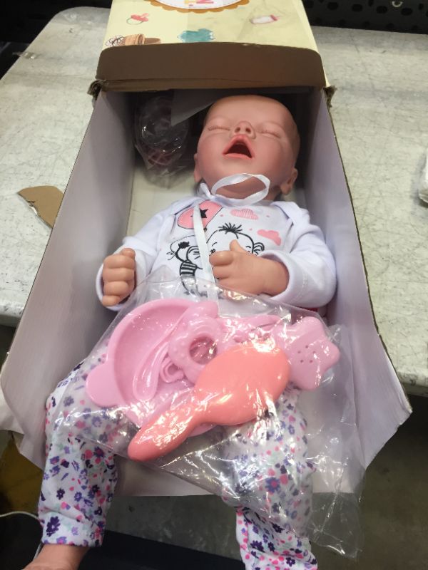 Photo 2 of JIZHI 17-Inch Lifelike Reborn Baby Doll - Soft, Realistic, Poseable, Full Vinyl Body with Feeding Kit & Gift Box, Ages 3+ Gray Vinyl Body