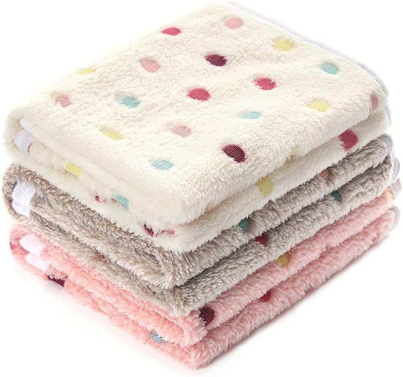 Photo 1 of 1 Pack 3 Blankets Super Soft Cute Dot Pattern Pet Blanket Flannel Throw for Dog Puppy Cat Beige/Brown/Pink Small
