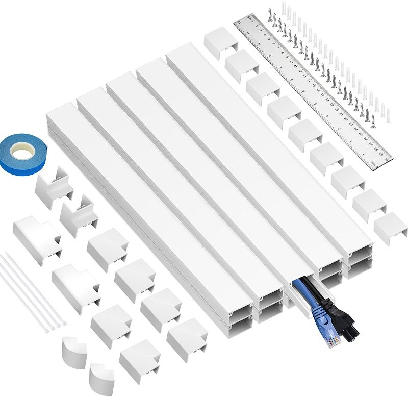 Photo 1 of 157'' Cord Cover, White Cord Hider for Wall Mounted TV, Paintable Wire Cable Raceway Kit, Wire Covers for Cords Includes 21 Connectors, Ruler, Cable Ties,10X L15.7in X W0.79in X H0.43in
