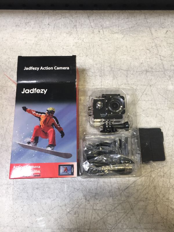 Photo 3 of Jadfezy Action Camera FHD 1080P 12MP, 98FT/30M Underwater Waterproof Camera with 2 Batteries, Wide Angle Sports Camera with Accessories Kit Suitable for Helmet, Bicycle, etc. (FHD 1080P)