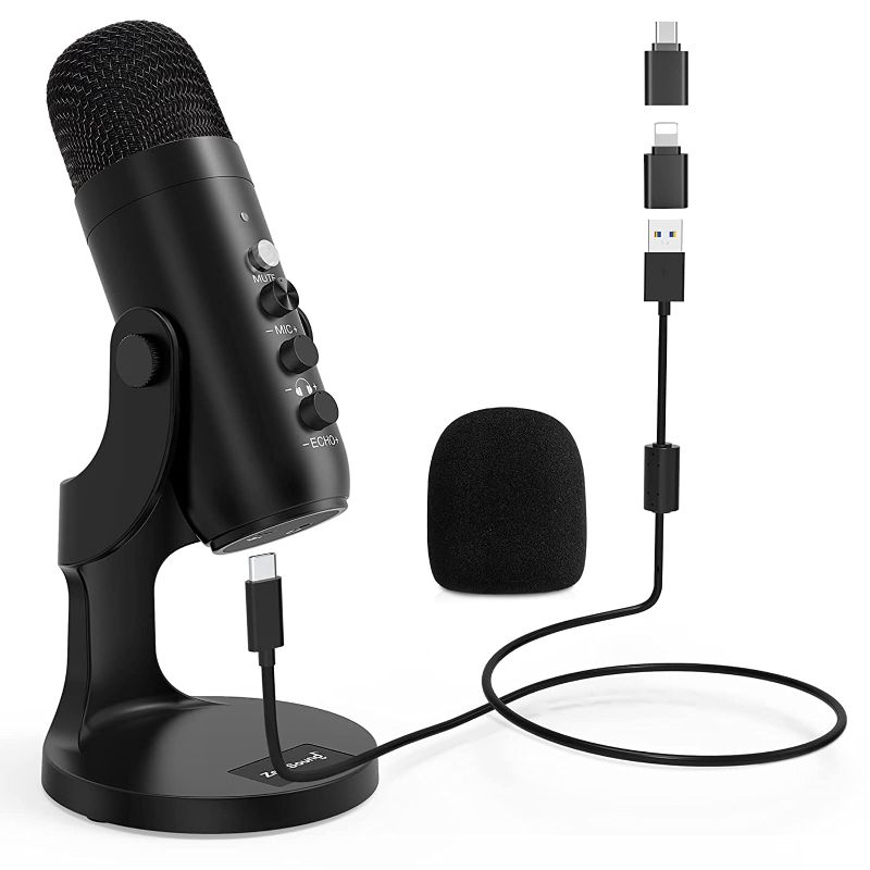 Photo 1 of ZealSound USB Microphone,Condenser Computer PC Mic,Plug&Play Gaming Microphones for PS 4&5.Headphone Output&Volume Control,Mic Gain Control,Mute Button for Vocal,YouTube Podcast on Mac&Windows(Black)
