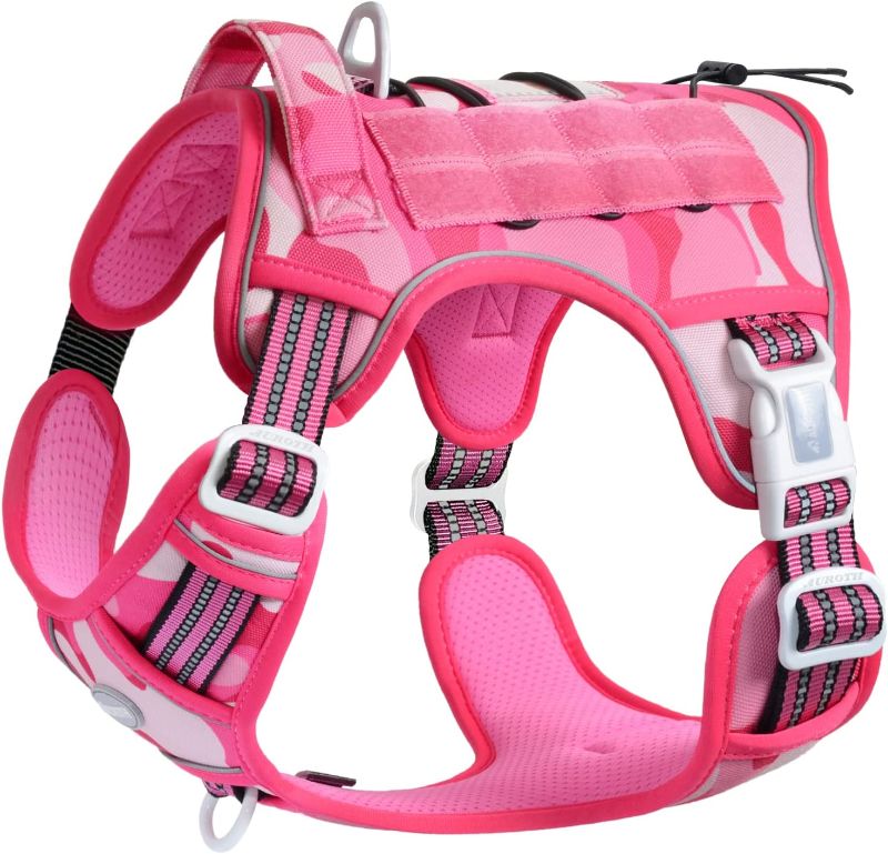 Photo 1 of Auroth Tactical Dog Harness for Small Medium Large Dogs No Pull Adjustable Pet Harness Reflective K9 Working Training Easy Control Pet Vest Military Service Dog Harnesses Medium, Pink Camo