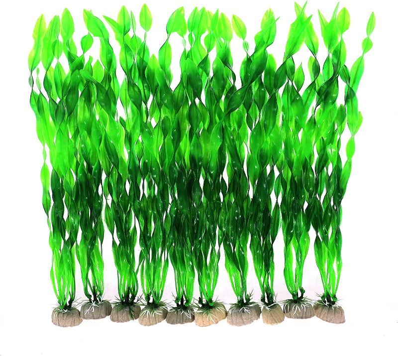 Photo 1 of Aquarium Plastic Plants 10 Pcs, 12 Inch Large Artificial Plastic Plants for Fish Tank Decorations, Green