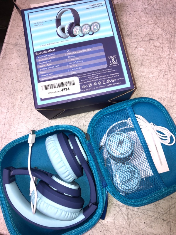 Photo 2 of iClever TransNova Kids Bluetooth Headphones, LED Lights Up, Replaceable Plate, 74/85/94dB Volume Limited, 45H Playtime, Stereo Sound, Kids Headphones Wireless with Case for Travel iPad Tablet, Blue