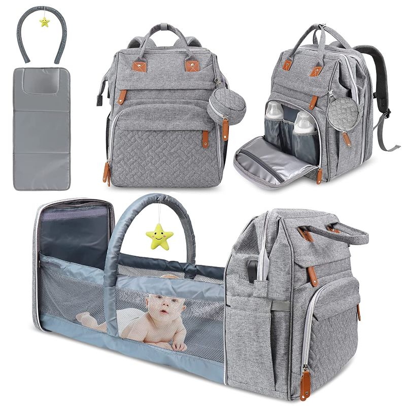 Photo 1 of DERSTUEWE Diaper Bag Backpack?Baby Diaper Bags, Baby Shower Gifts, Multifunctional diaper backpack Large Capacity, (Heather Grey)