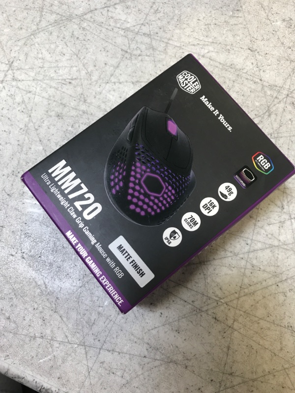 Photo 2 of Cooler Master MM720 Black Matte Lightweight Gaming Mouse with Ultraweave Cable, 16000 DPI Optical Sensor, RGB and Unique Claw Grip Shape
