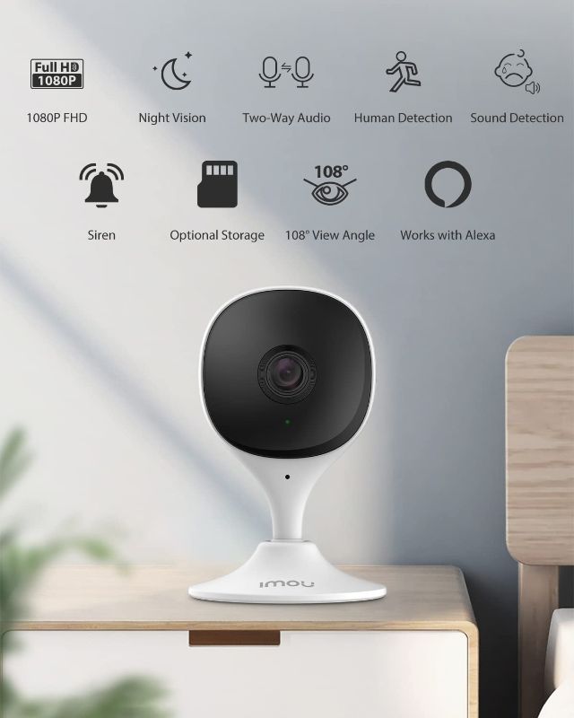 Photo 1 of mou Home Security Camera 1080P Baby Monitor with Night Vision, 2-Way Audio, Human Detection, Sound Detection, Plug in WiFi Indoor Camera Dog Cam with App, 2.4G Wi-Fi Only, Works with Alexa