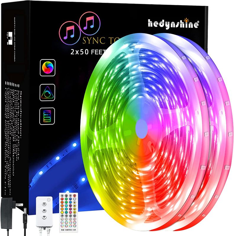 Photo 1 of HEDYNSHINE LED Strip Lights 100ft, RGB Color Changing Smart Strip Lights, Sync to Music, 40 Key Remote Control,LED Lights for Bedroom