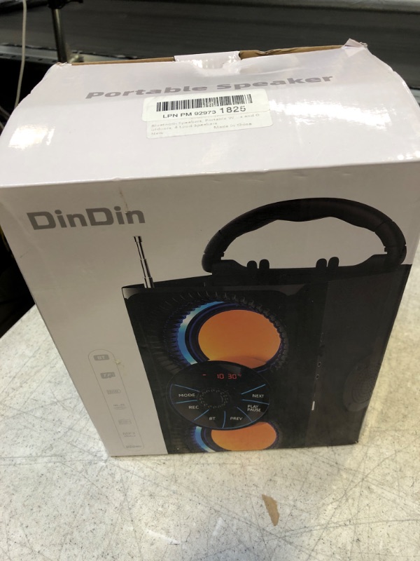 Photo 1 of DINDIN Bluetooth Speaker, Portable Wireless Speakers with Lights, 2 Double Subwoofer Heavy Bass, 2 Loud Speaker, FM Radio, SD Player, Remote, Suitable for Travel, Indoor and Outdoor