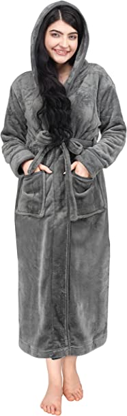 Photo 1 of NY Threads Women Fleece Hooded Bathrobe - Plush Long Robe MEDIUM 