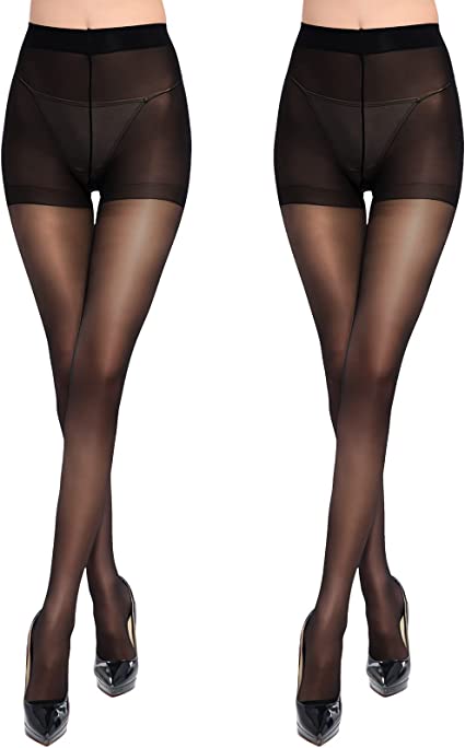 Photo 1 of BROWN.......Buauty 20D 2Pairs Black Sheer Tights for Women - Comfortable Ultra-Thin High-Waisted Pantyhose with Reinforced Toes