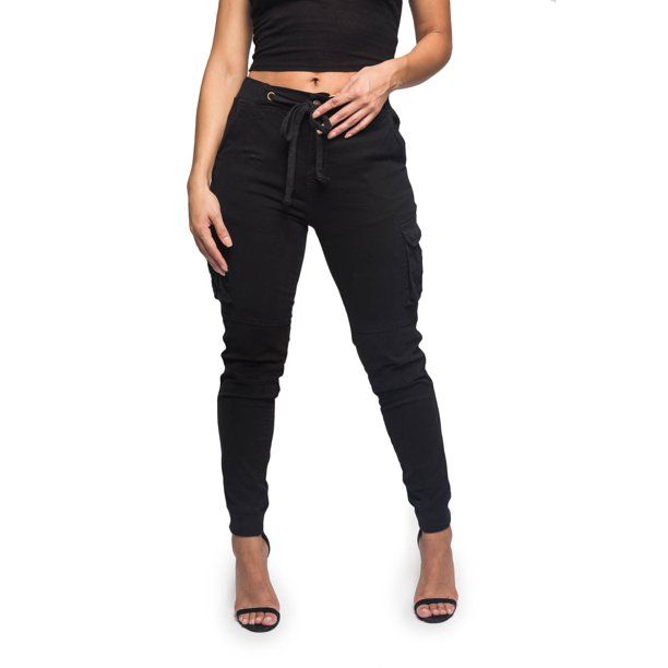 Photo 1 of American Bazi Women's High Waisted Cargo Joggers Army Pants RJJ3405 - Black - medium 