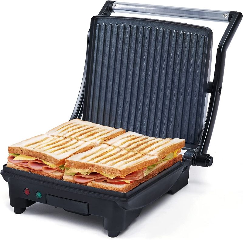 Photo 1 of 1400W Heat Fast Non-stick Panini Maker, Multi-functional 180-degree Opening Design Panini Press Sandwich Maker