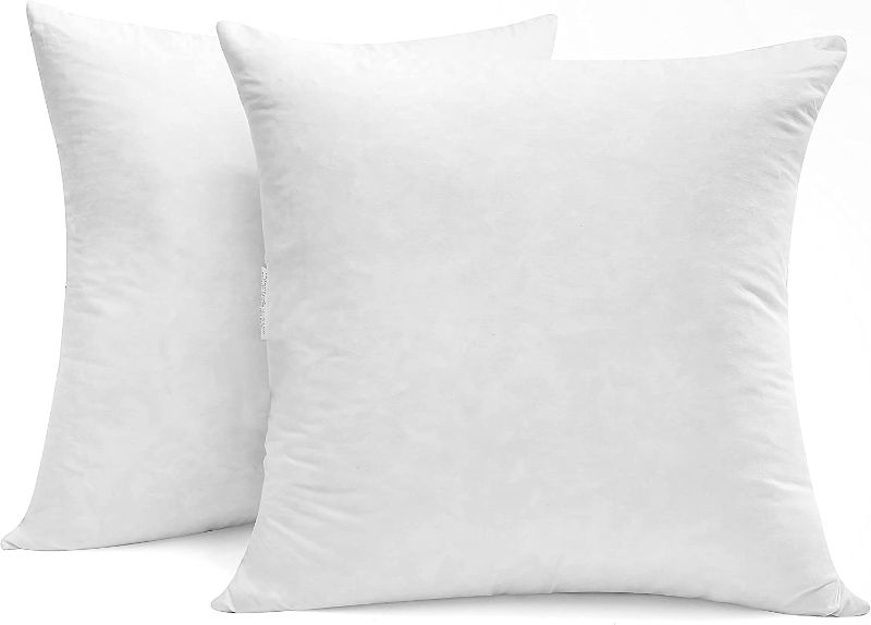 Photo 1 of  Luxury Goose Down Feather Pillow Inserts - 22x22IN, Double Layered Down-Proof Design, Ultra-Soft Cover, High Fill Weight, Pack of 2, White
