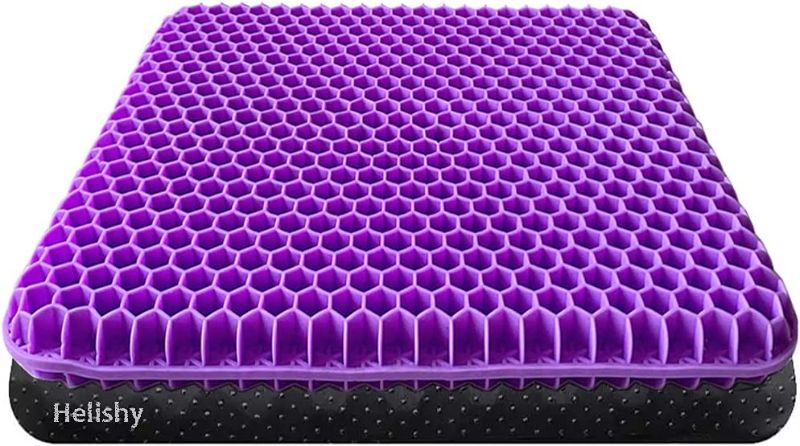 Photo 1 of Gel Seat Cushion, Double Thick Gel Cushion for Long Sitting with Non-Slip Cover, Breathable Honeycomb Chair Pads Absorbs Pressure Points for Wheelchair Car Seat Home Office Chairs (16.5x14.5x1.6inch)
