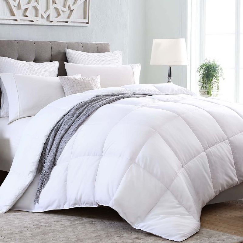 Photo 1 of All Season Quilted Ultra Soft Breathable Down Alternative King Size Comforter, Box Stitch White Comforter