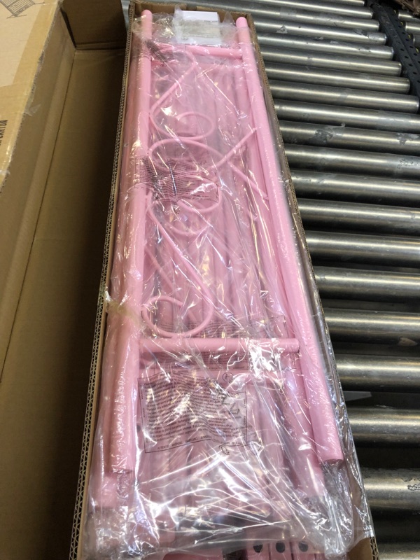 Photo 1 of Weehom Platform Steel Bed Frame with 6 Legs Mattress Foundation Heavy Duty Bed Steel Slat Support Easy Assemble Kids Adults(Twin Size),Pink Twin Pink