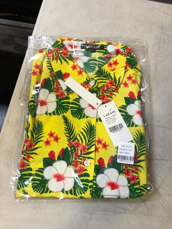 Photo 1 of LAKAMI FLORAL TROPICAL SHIRT LARGE YELLOW