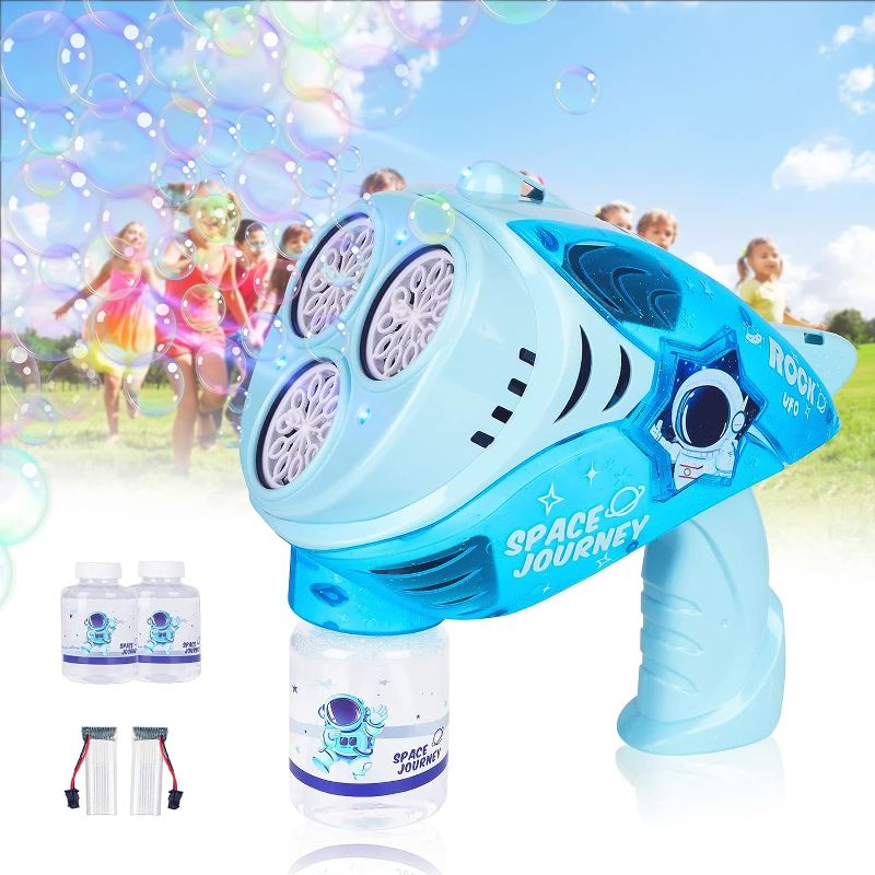 Photo 1 of Bubble Machine with Lights-64 Hole Rocket Boom Bubble Blower for Kids Giant Bubble Maker Rocket Launcher Bubble Machine Blaster,8000+ Bubbles per Min for Adults Party Birthday (SpaceBlue)
