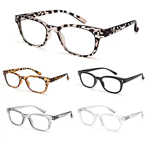 Photo 1 of BLS BLUES Reading Glasses for Women/Men Blue Light Blocking, Computer Readers Anti Migraine/Eye Strain Blocker Eyewear 5Packs (Leopard/Tortoise/Black/Grey/Clear)