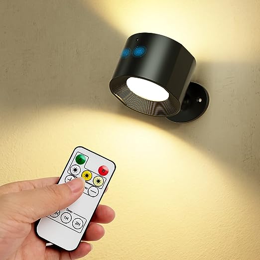 Photo 2 of FALLVI LED Wall Sconce with Rechargeable Stepless Dimming & 3 Color Temp Adjustment 360°Magnetic Rotation Support Touch and Remote Control, Cordless Wall Light for Reading Study Bedside