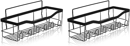 Photo 1 of 3PCS Basket Nail-Free Shower Gel Wire Mount Room Countertop Iron Farmhouse Toilet Laundry Shampoo Shelf Organizer Multi-Function Wall Stand Spices Storage Black Kitchen Mounted
