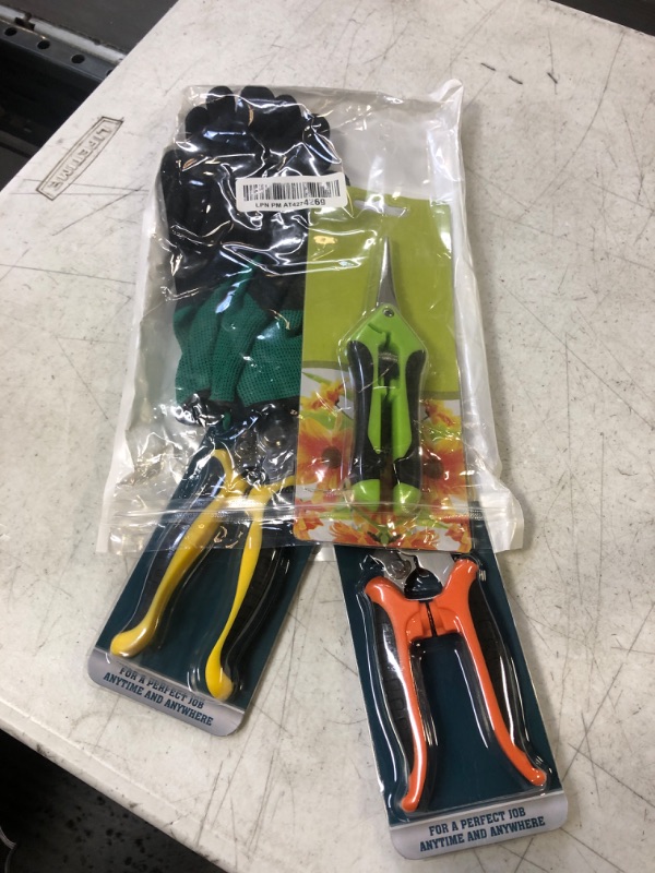 Photo 3 of 3 Pack Garden Pruning Shears Stainless Steel Blades Handheld Pruners Set with Gardening Gloves