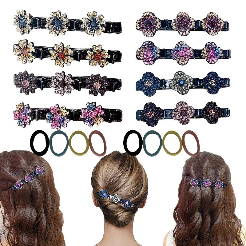 Photo 1 of 8PCS Braided Hair Clips for women, Sparkling Crystal Stone Braided Hair Clips Hair barrette with 3 Small Clips Triple Hair Clips with Rhinestones for Women/Girls?Set A? 8 PCS 2 PCK