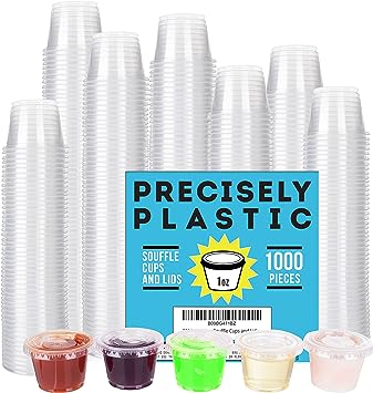 Photo 1 of [1,000 sets - 1oz] Disposable Plastic Souffle/Portion Cups with Lids Bulk Perfect for Shot Glasses, Condiments, Toppings, Dressings, Sampling
