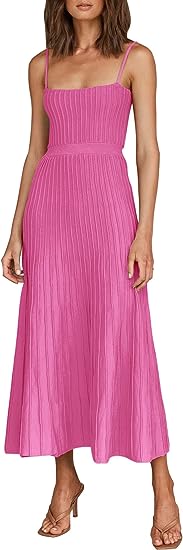 Photo 1 of Fazortev Womens Casual Ribbed Knit Square Neck Long Cami Dress Sexy A Line Sleeveless Spaghetti Strip Maxi Dresses Medium 