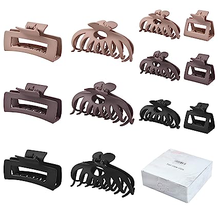 Photo 1 of 12 Pack Hair Claw Clips include 4.1 inch Large Clip and 2 inch Small Clip Claw Clips for Thick Thin Hair, Strong Hold jaw clip Big Non-slip Matte Hair Clips for Women,Neutral Colors

