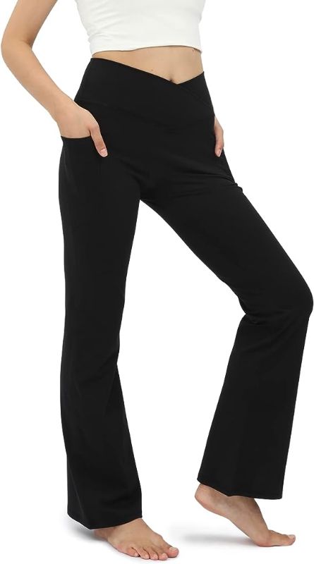 Photo 1 of COPYLEAF Women's Flare Yogo Pants with Pockets-V Crossover High Waisted Bootcut Yoga Leggings-Flare Workout Gym Leggings medium
