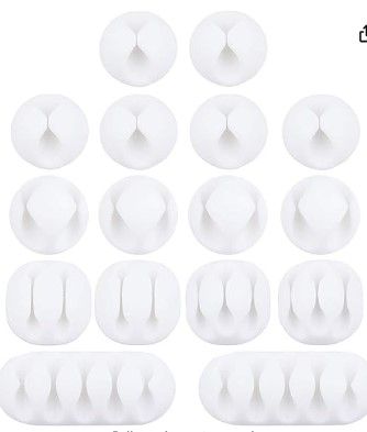 Photo 1 of 16 Pack OHill Multipurpose White Cable Clips Holders for Organizing Cable Cords Home and Office, Adhesive Cord Holders
