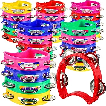 Photo 1 of 30 Pack Plastic Percussion Tambourine for Kids Noise Makers Tambourine 4 Bells Colored Handheld Tambourines Musical Rhythm Instrument for Church Christian Kindergarten Christmas School Party Concert
