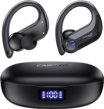 Photo 1 of CAPOXO Bluetooth Headphones Wireless Earbuds 120Hrs Playtime IPX7 Waterproof Sports Earphones 2600mAh Wireless Charging Case Headset with Over-Ear Earhooks LED Power Display Mics for Workout Black

