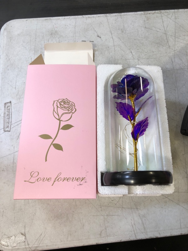 Photo 2 of Alagoo Mothers Day Rose Gifts for Mom, Birthday Gifts for Women, from Daughter Son, Women's Day Gifts for Women Rose Flower Gifts,Light Up Rose Gift in Glass Dome Gift for Her(Purple)