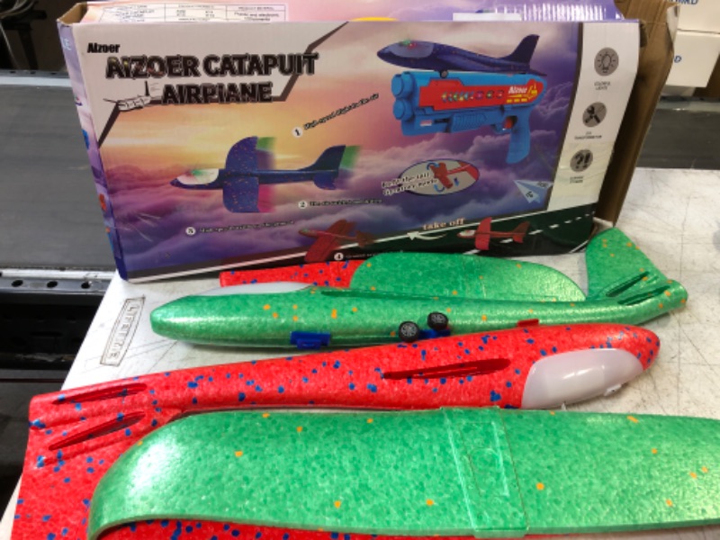 Photo 2 of Aizoer 2 Packs Led Airplane Toys,17.5" Large Throwing Foam Plane for Kids?2 Flight Mode Flying Toy Outdoor Sport Toy for 6 7 8 9 Year Old Boys Girls X12 Red+green