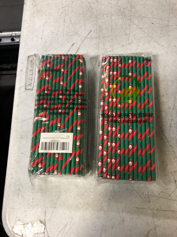 Photo 2 of 100PCS YAOSHENG Christmas Paper Straws for drinking, Biodegradable red green straws for Party Supplies,Holiday,Easter,Cake pop sticks,Thanksgiving Christmas Holiday Gift Santa Claus and Fawn 2 PCK