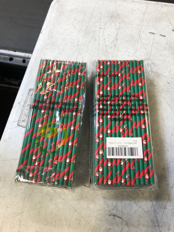 Photo 2 of 100PCS YAOSHENG Christmas Paper Straws for drinking, Biodegradable red green straws for Party Supplies,Holiday,Easter,Cake pop sticks,Thanksgiving Christmas Holiday Gift Santa Claus and Fawn 2 PCK